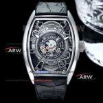 Replica Franck Muller Curvex CX Skeleton Stainless Steel Black Leather Strap Watch